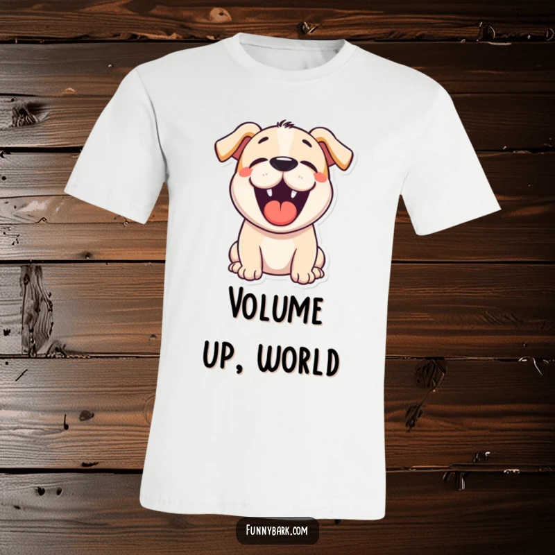 Funny barking dog t-shirt showcasing a cartoon canine with its mouth wide open in a joyful, enthusiastic bark.