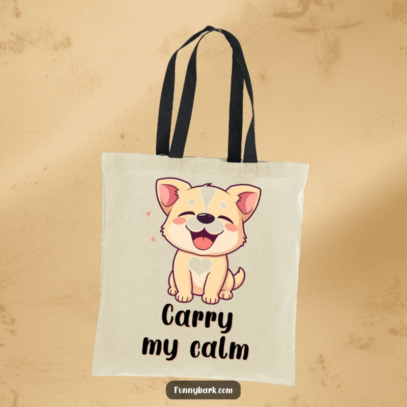 Funny Tote Bag: A dog with eyes closed in delight, with sound waves representing a happy bark, signifying peace. Great gift.