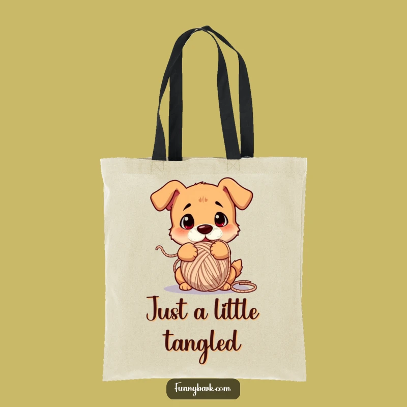 Funny Dog Yarn Tote Bag - Confused Pup Carry-All Ball of Yarn Gift