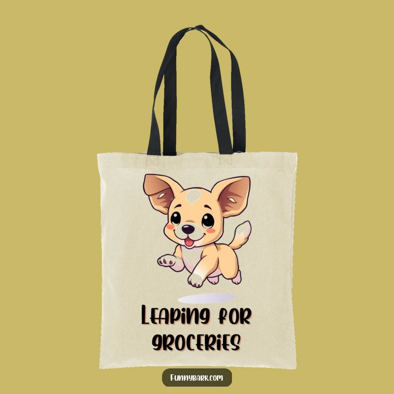 Funny Floppy Eared Dog Leap Tote Bag: Carry Your Day with Hilarious Canine Joy, Great Gift